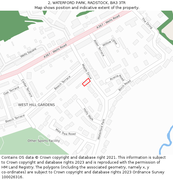 2, WATERFORD PARK, RADSTOCK, BA3 3TR: Location map and indicative extent of plot