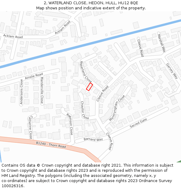 2, WATERLAND CLOSE, HEDON, HULL, HU12 8QE: Location map and indicative extent of plot