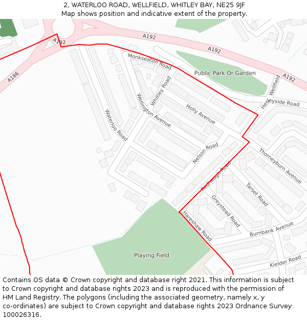 2, WATERLOO ROAD, WELLFIELD, WHITLEY BAY, NE25 9JF: Location map and indicative extent of plot