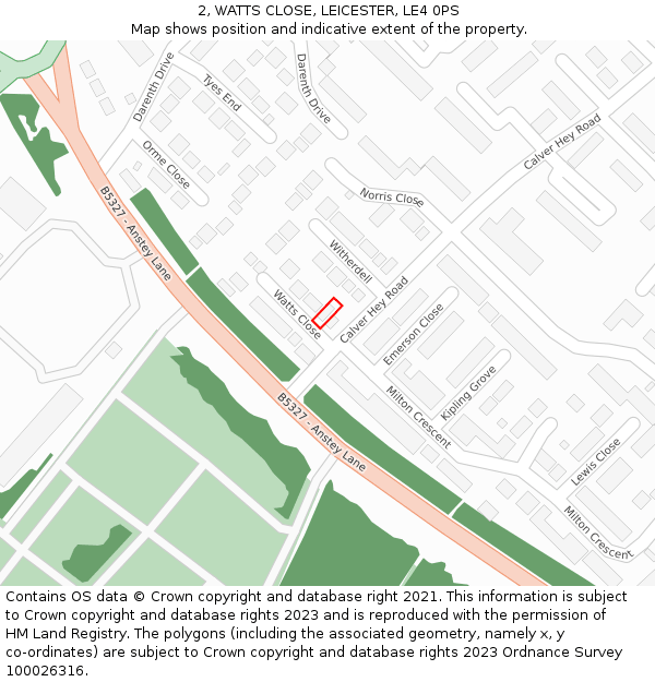 2, WATTS CLOSE, LEICESTER, LE4 0PS: Location map and indicative extent of plot