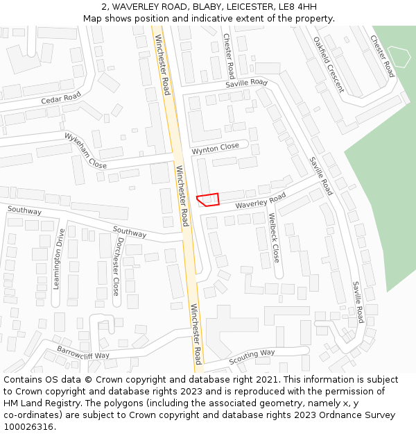 2, WAVERLEY ROAD, BLABY, LEICESTER, LE8 4HH: Location map and indicative extent of plot