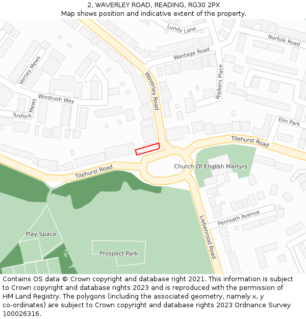 2, WAVERLEY ROAD, READING, RG30 2PX: Location map and indicative extent of plot