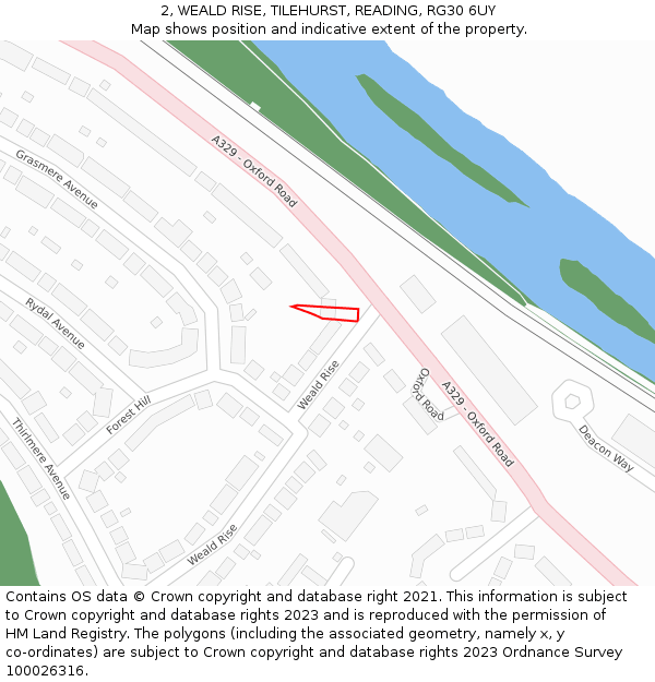 2, WEALD RISE, TILEHURST, READING, RG30 6UY: Location map and indicative extent of plot