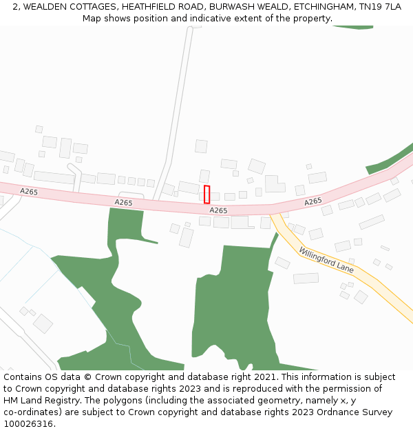 2, WEALDEN COTTAGES, HEATHFIELD ROAD, BURWASH WEALD, ETCHINGHAM, TN19 7LA: Location map and indicative extent of plot