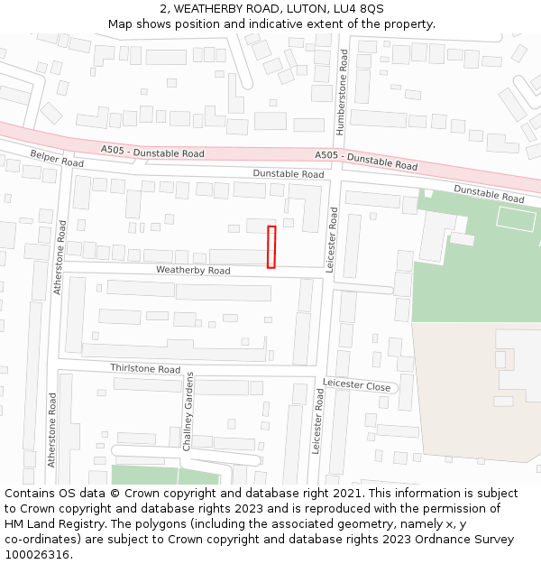 2, WEATHERBY ROAD, LUTON, LU4 8QS: Location map and indicative extent of plot