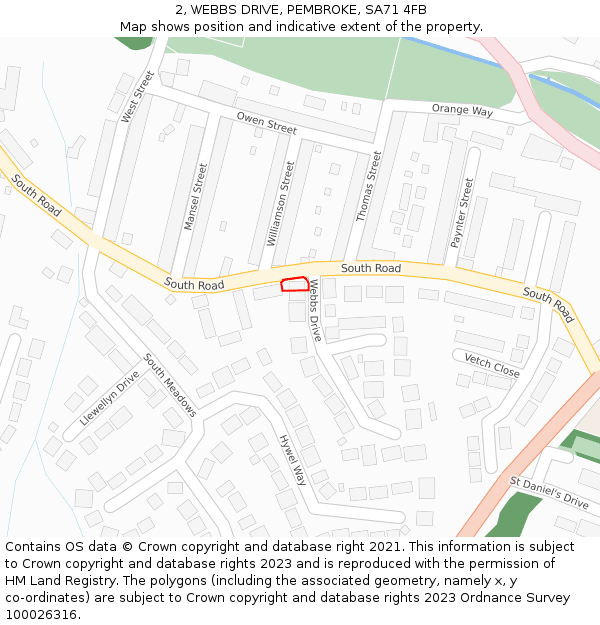 2, WEBBS DRIVE, PEMBROKE, SA71 4FB: Location map and indicative extent of plot