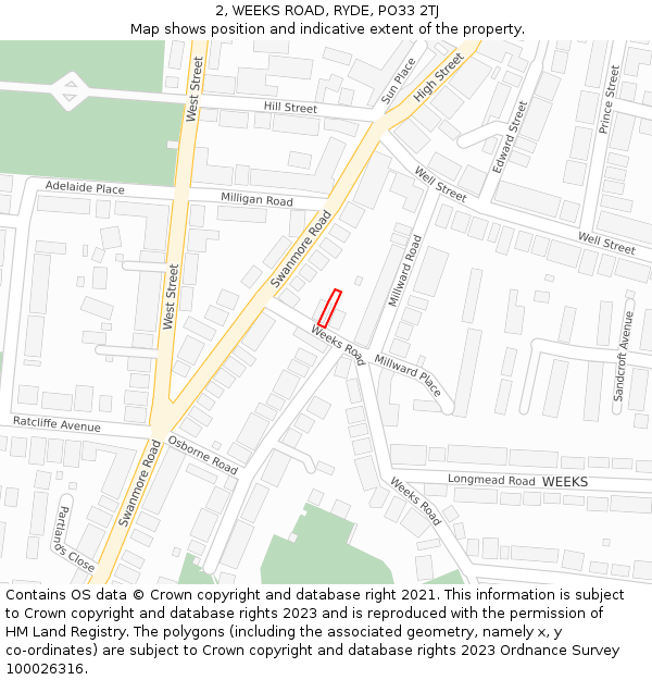 2, WEEKS ROAD, RYDE, PO33 2TJ: Location map and indicative extent of plot