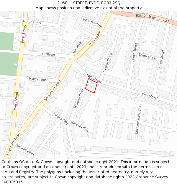 2, WELL STREET, RYDE, PO33 2SQ: Location map and indicative extent of plot