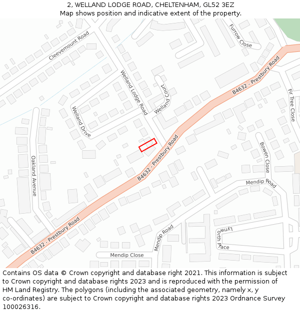 2, WELLAND LODGE ROAD, CHELTENHAM, GL52 3EZ: Location map and indicative extent of plot