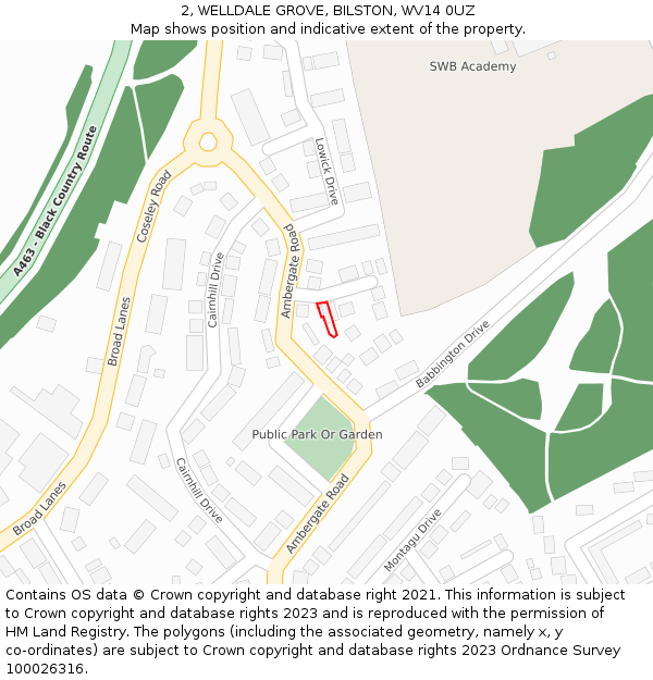 2, WELLDALE GROVE, BILSTON, WV14 0UZ: Location map and indicative extent of plot