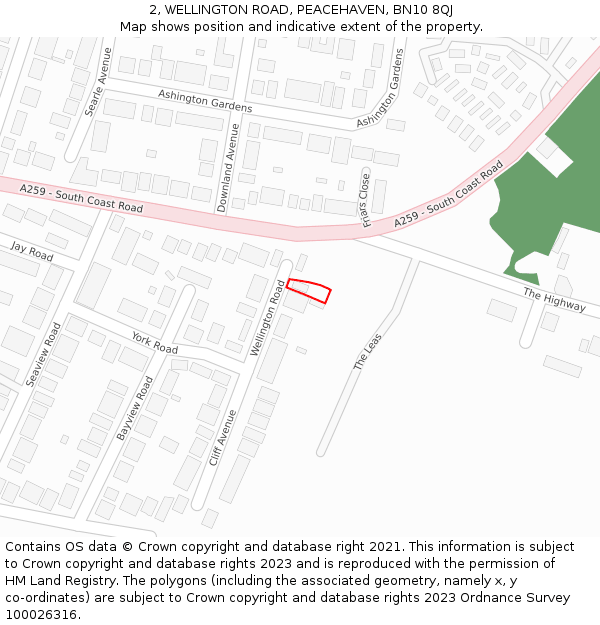 2, WELLINGTON ROAD, PEACEHAVEN, BN10 8QJ: Location map and indicative extent of plot