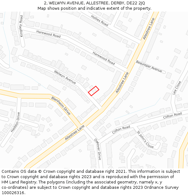 2, WELWYN AVENUE, ALLESTREE, DERBY, DE22 2JQ: Location map and indicative extent of plot