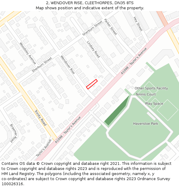 2, WENDOVER RISE, CLEETHORPES, DN35 8TS: Location map and indicative extent of plot