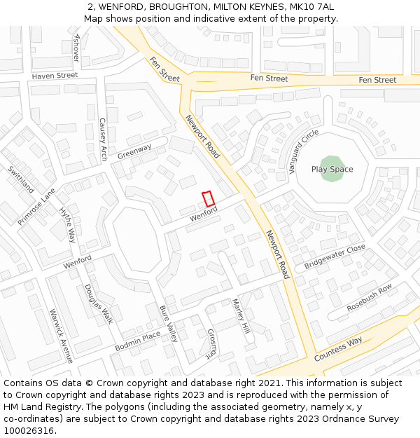 2, WENFORD, BROUGHTON, MILTON KEYNES, MK10 7AL: Location map and indicative extent of plot