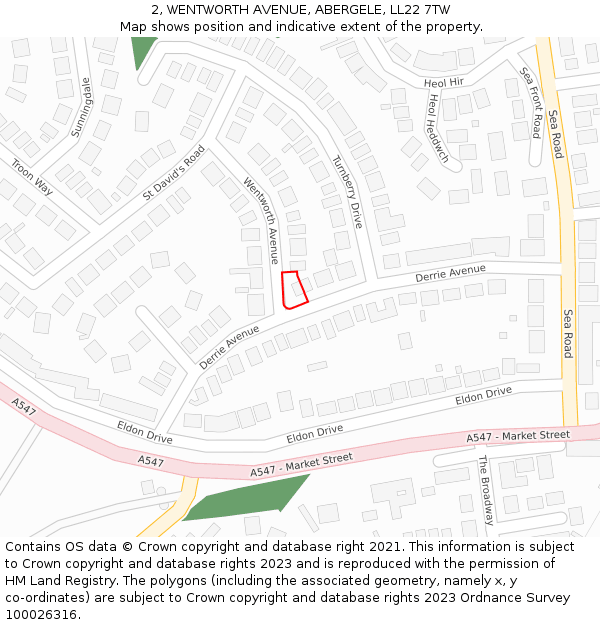 2, WENTWORTH AVENUE, ABERGELE, LL22 7TW: Location map and indicative extent of plot