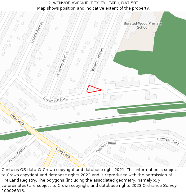2, WENVOE AVENUE, BEXLEYHEATH, DA7 5BT: Location map and indicative extent of plot