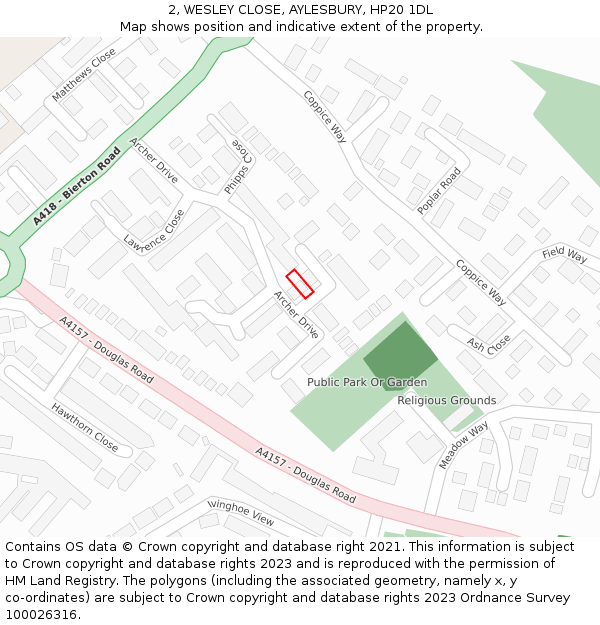 2, WESLEY CLOSE, AYLESBURY, HP20 1DL: Location map and indicative extent of plot