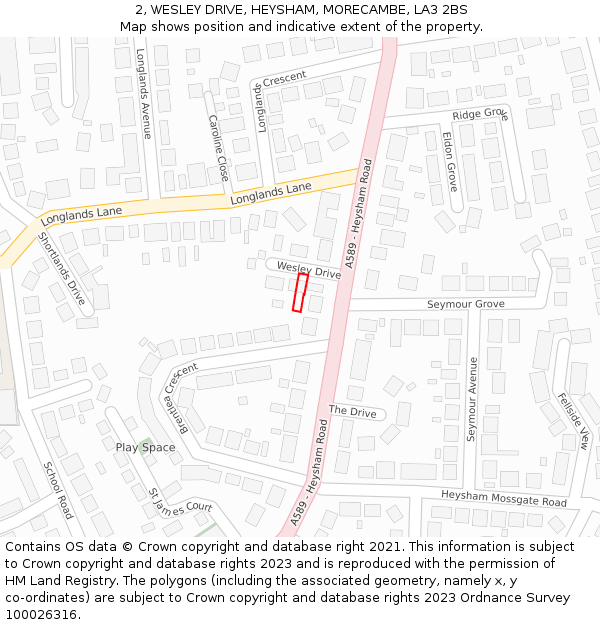 2, WESLEY DRIVE, HEYSHAM, MORECAMBE, LA3 2BS: Location map and indicative extent of plot