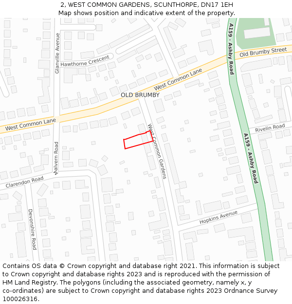 2, WEST COMMON GARDENS, SCUNTHORPE, DN17 1EH: Location map and indicative extent of plot