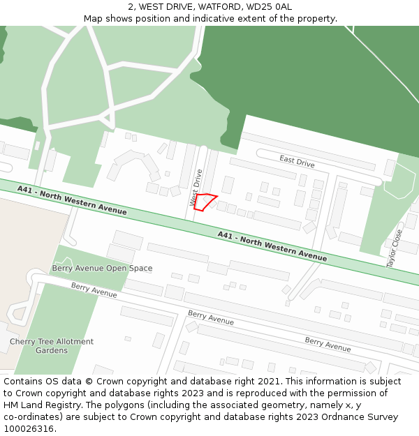 2, WEST DRIVE, WATFORD, WD25 0AL: Location map and indicative extent of plot