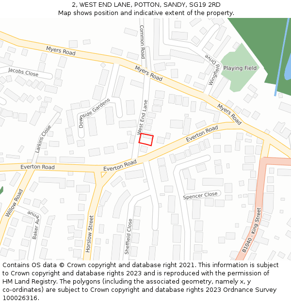 2, WEST END LANE, POTTON, SANDY, SG19 2RD: Location map and indicative extent of plot