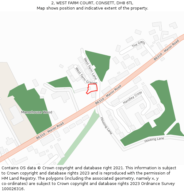 2, WEST FARM COURT, CONSETT, DH8 6TL: Location map and indicative extent of plot