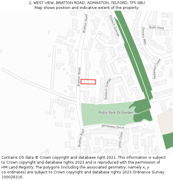 2, WEST VIEW, BRATTON ROAD, ADMASTON, TELFORD, TF5 0BU: Location map and indicative extent of plot