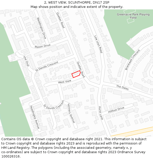 2, WEST VIEW, SCUNTHORPE, DN17 2SP: Location map and indicative extent of plot
