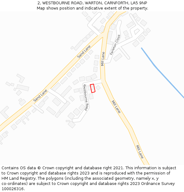 2, WESTBOURNE ROAD, WARTON, CARNFORTH, LA5 9NP: Location map and indicative extent of plot