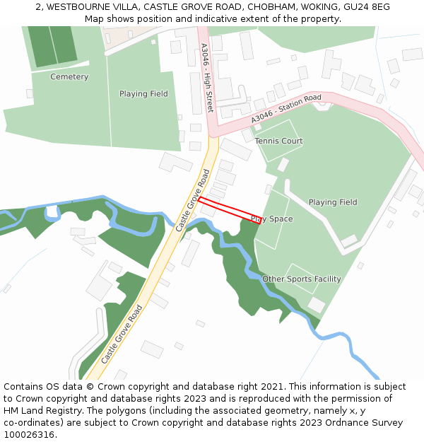 2, WESTBOURNE VILLA, CASTLE GROVE ROAD, CHOBHAM, WOKING, GU24 8EG: Location map and indicative extent of plot