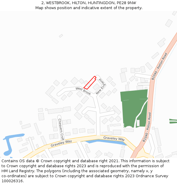 2, WESTBROOK, HILTON, HUNTINGDON, PE28 9NW: Location map and indicative extent of plot