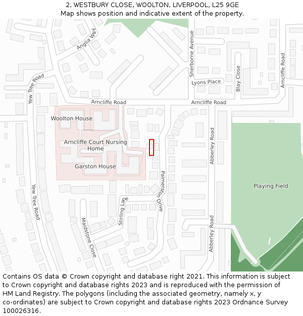 2, WESTBURY CLOSE, WOOLTON, LIVERPOOL, L25 9GE: Location map and indicative extent of plot