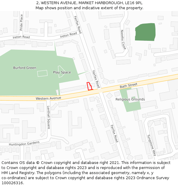 2, WESTERN AVENUE, MARKET HARBOROUGH, LE16 9PL: Location map and indicative extent of plot