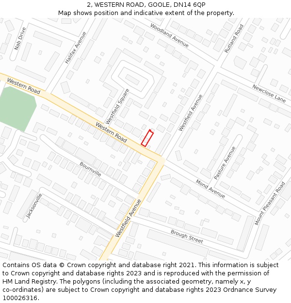 2, WESTERN ROAD, GOOLE, DN14 6QP: Location map and indicative extent of plot