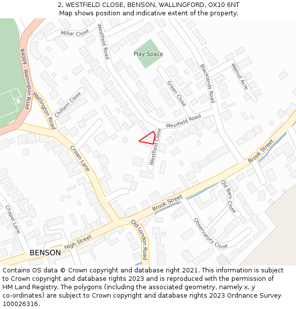 2, WESTFIELD CLOSE, BENSON, WALLINGFORD, OX10 6NT: Location map and indicative extent of plot