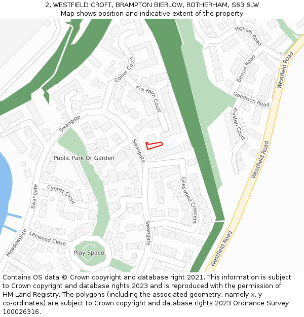 2, WESTFIELD CROFT, BRAMPTON BIERLOW, ROTHERHAM, S63 6LW: Location map and indicative extent of plot