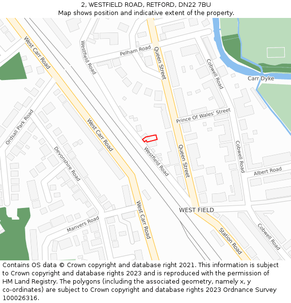 2, WESTFIELD ROAD, RETFORD, DN22 7BU: Location map and indicative extent of plot