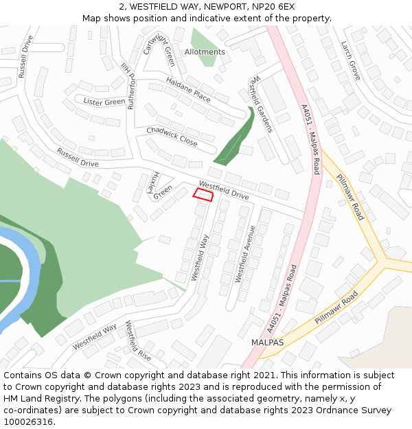 2, WESTFIELD WAY, NEWPORT, NP20 6EX: Location map and indicative extent of plot
