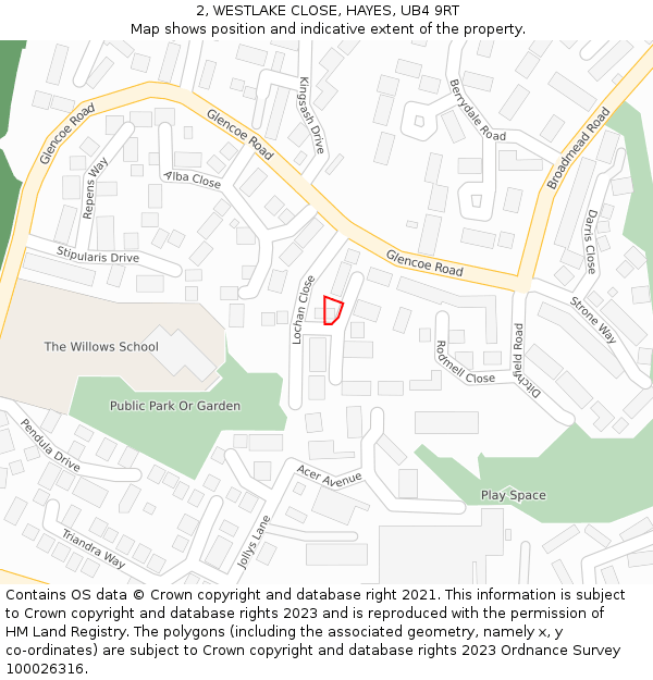 2, WESTLAKE CLOSE, HAYES, UB4 9RT: Location map and indicative extent of plot