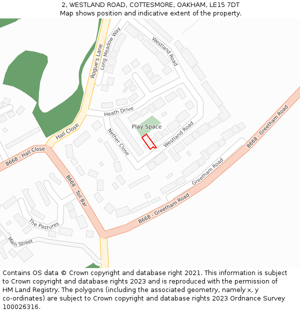 2, WESTLAND ROAD, COTTESMORE, OAKHAM, LE15 7DT: Location map and indicative extent of plot