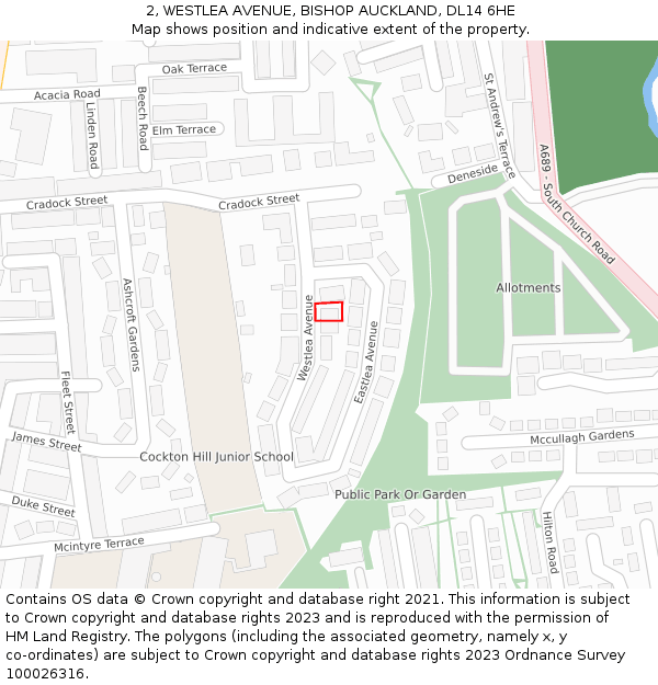 2, WESTLEA AVENUE, BISHOP AUCKLAND, DL14 6HE: Location map and indicative extent of plot