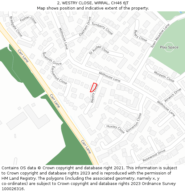 2, WESTRY CLOSE, WIRRAL, CH46 6JT: Location map and indicative extent of plot