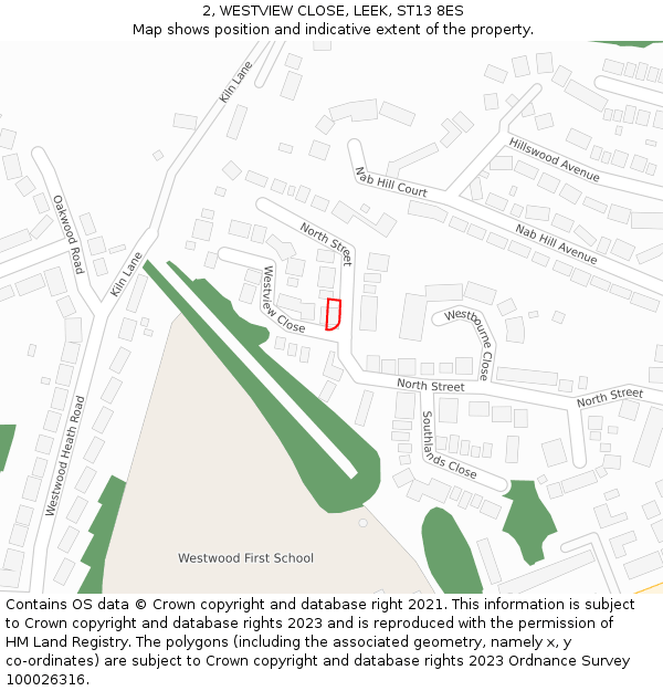 2, WESTVIEW CLOSE, LEEK, ST13 8ES: Location map and indicative extent of plot