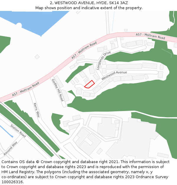 2, WESTWOOD AVENUE, HYDE, SK14 3AZ: Location map and indicative extent of plot