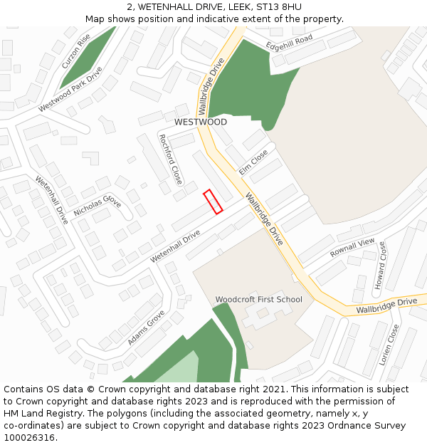 2, WETENHALL DRIVE, LEEK, ST13 8HU: Location map and indicative extent of plot