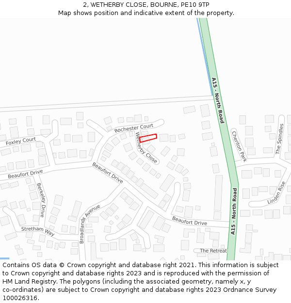 2, WETHERBY CLOSE, BOURNE, PE10 9TP: Location map and indicative extent of plot