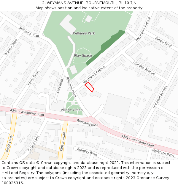 2, WEYMANS AVENUE, BOURNEMOUTH, BH10 7JN: Location map and indicative extent of plot