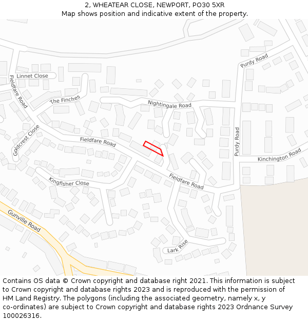 2, WHEATEAR CLOSE, NEWPORT, PO30 5XR: Location map and indicative extent of plot