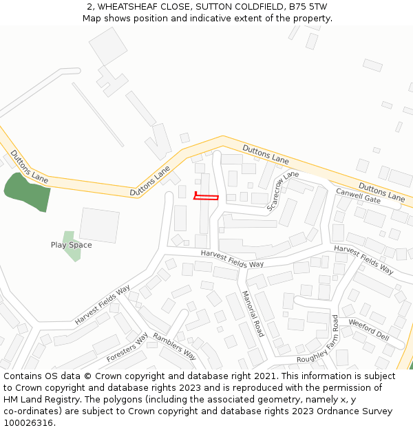 2, WHEATSHEAF CLOSE, SUTTON COLDFIELD, B75 5TW: Location map and indicative extent of plot
