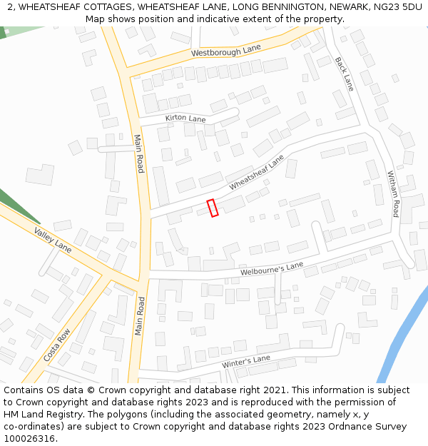 2, WHEATSHEAF COTTAGES, WHEATSHEAF LANE, LONG BENNINGTON, NEWARK, NG23 5DU: Location map and indicative extent of plot